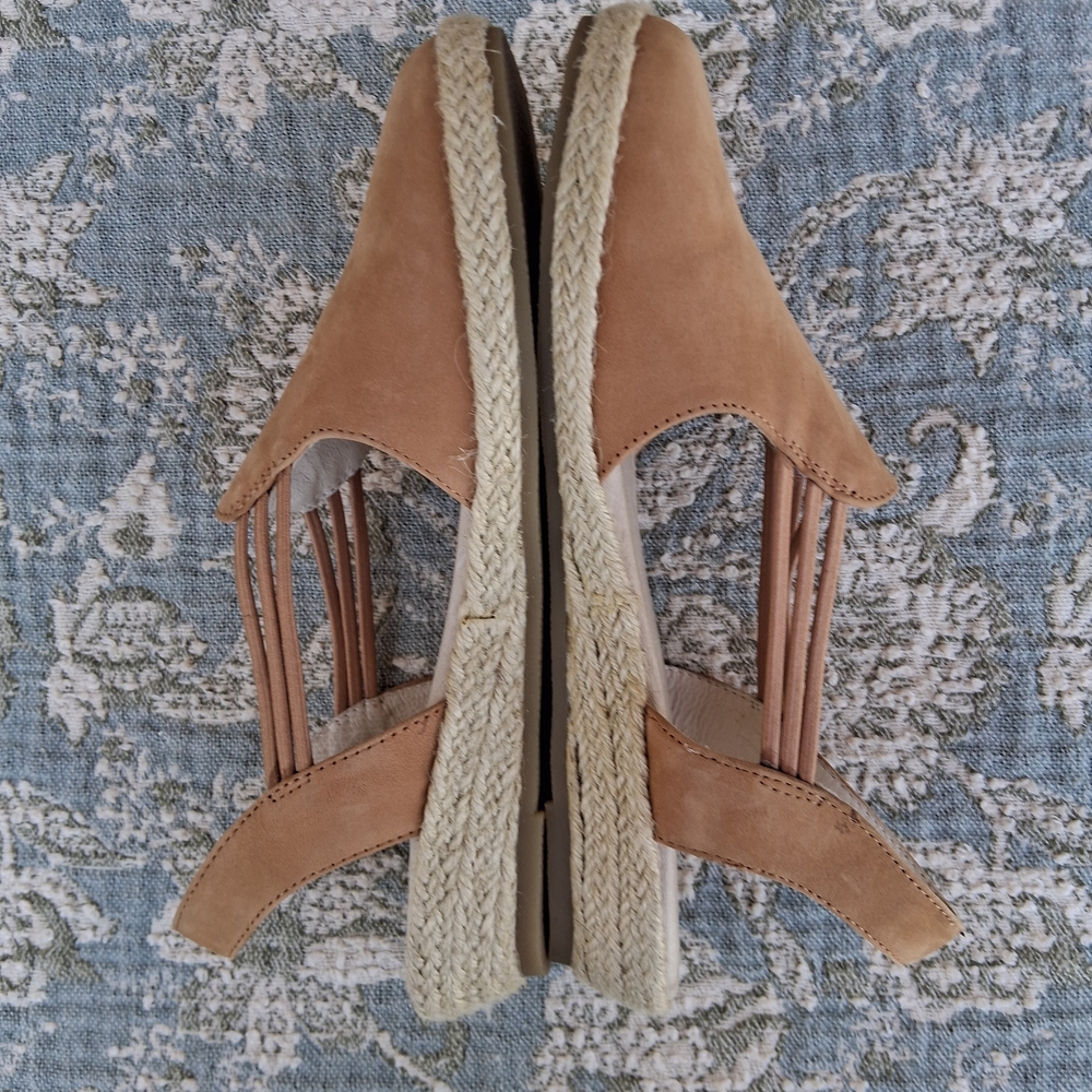 David Tate "NELLY" Tan Leather Espadrille Slingback Wedge Sandals Shoes Sz.6 - Picture 10 of 16